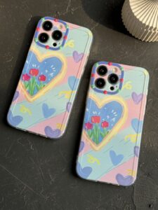 قاب موبایل آیفون نقاشی کودک درون قلبی آبی بنفش محافظ لنزدار ( 3005 ) - تصویر 2