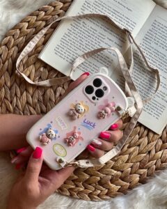 قاب موبایل آیفون خرگوش و خرس گوش قلبی بندی برجسته محافظ لنزدار