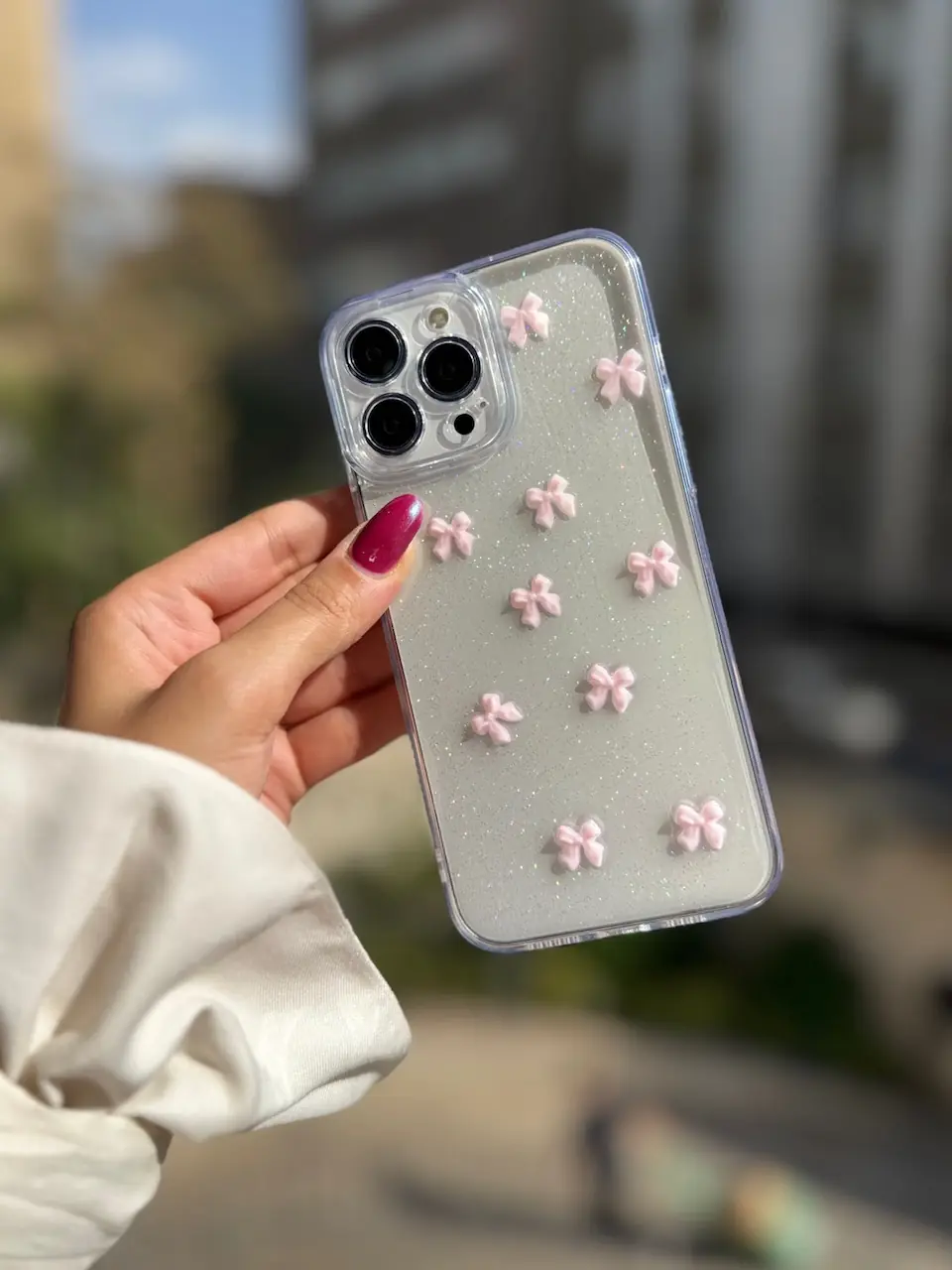 06d388 قاب پاپیون صورتی شاین آیفون ، سامسونگ ، شیائومی (کدC2059) - تصویر 1