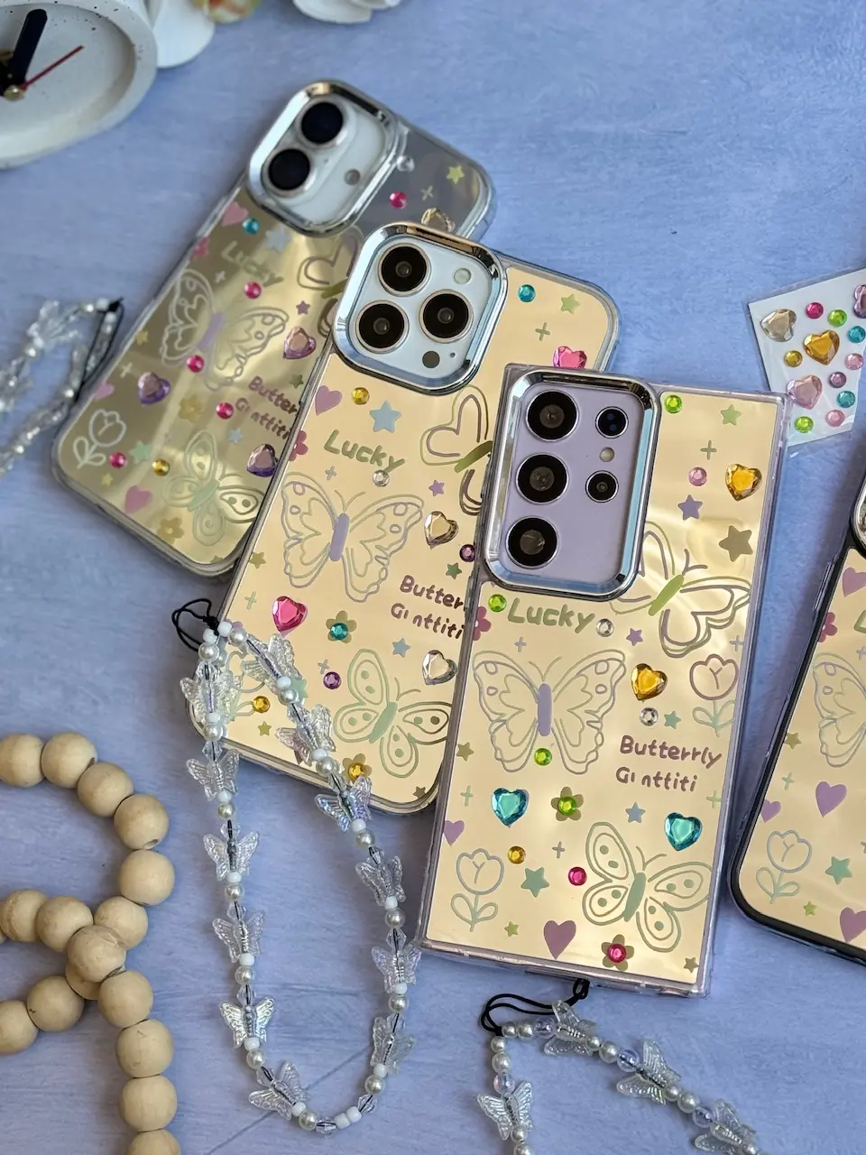 1119e2 قاب نقاشی پروانه آینه ای با آویز سامسونگ و شیائومی (کدC2056) - تصویر 1