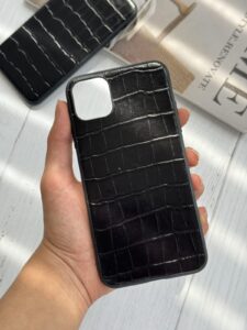 قاب موبایل آیفون چرم طبیعی دندون موشی مشکی