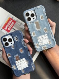 قاب موبایل آیفون جین و پارچه زاپ دار