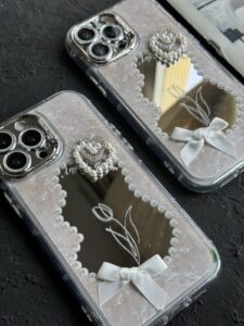 قاب موبایل آیفون دوقلب آیینه ای گل لاله - تصویر 2