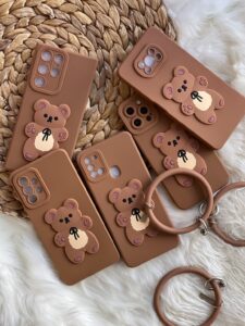 قاب موبایل آیفون خرس برانچ قهوه ای سیلیکونی + حلقه ست - تصویر 3