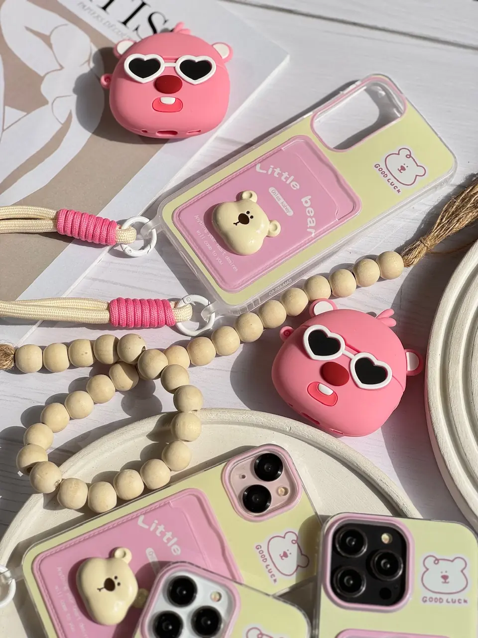 3b40be کاور ایرپاد خرس صورتی عینکی (کدa0181) - تصویر 1