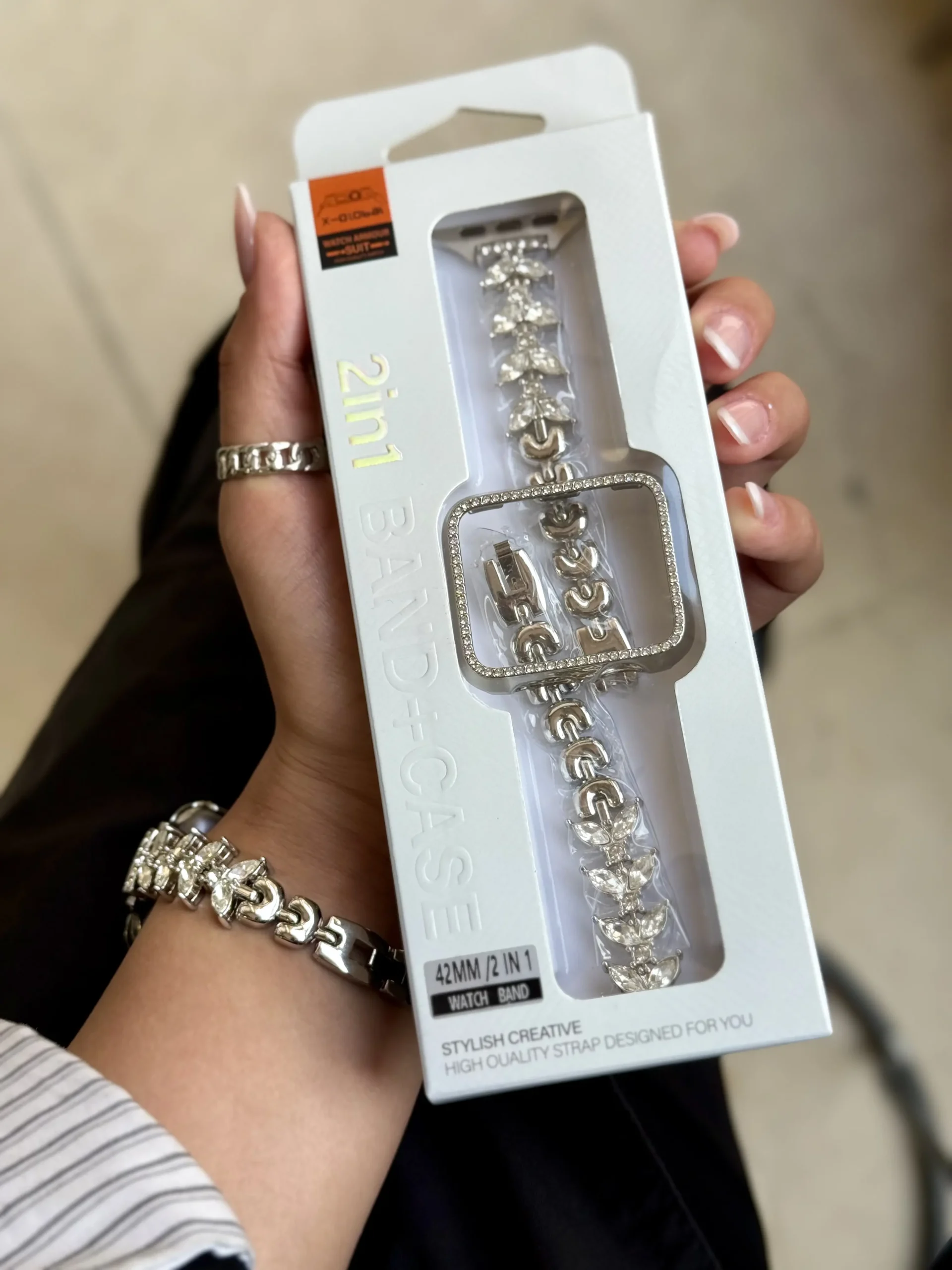 4a0d4b بند اپل واچ Diamond leaf bracelet با گارد نگینی (کدw5072) - تصویر 1