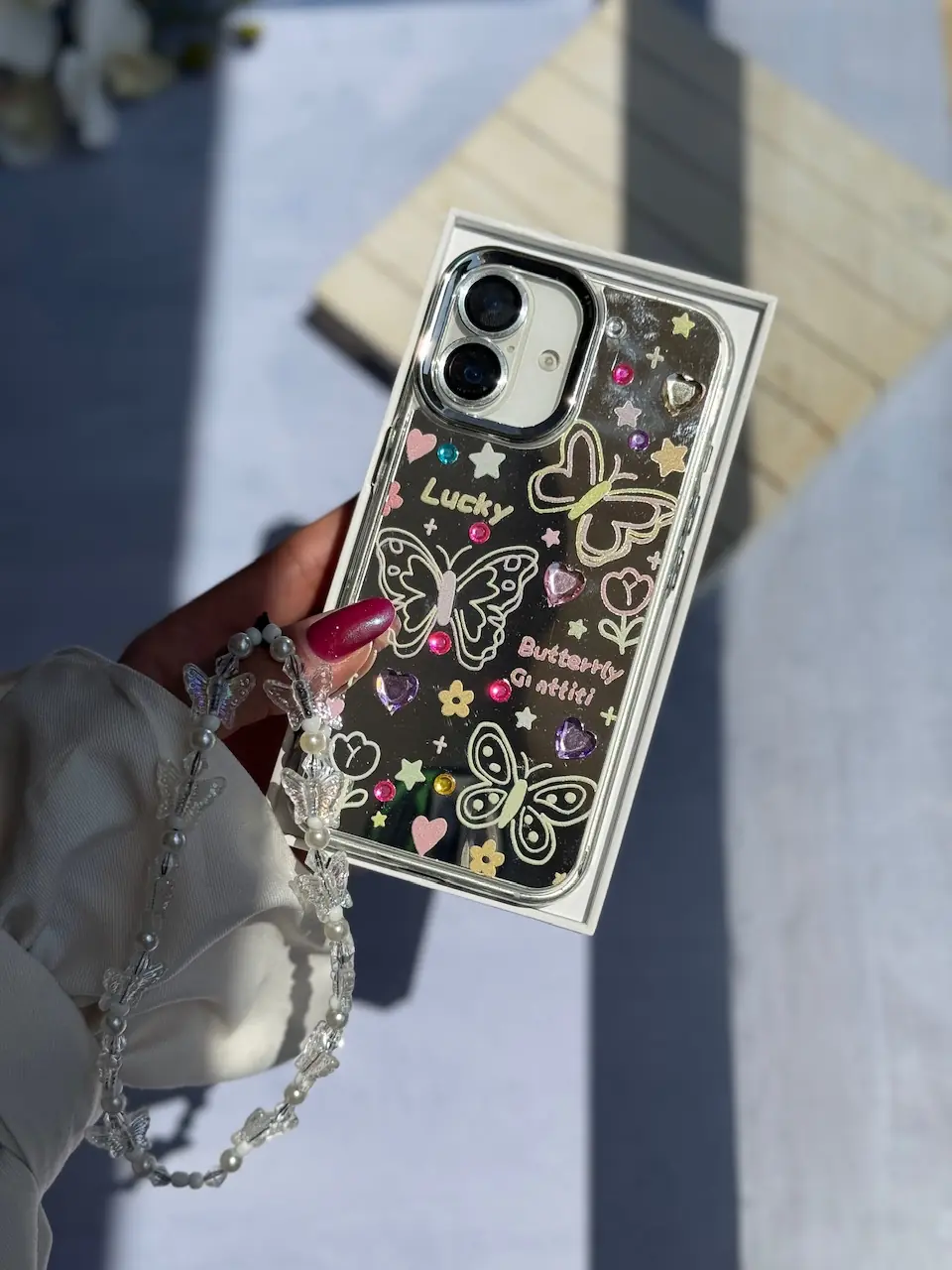 54ca09 قاب نقاشی پروانه آینه ای با آویز آیفون (کدC2056) - تصویر 1