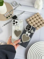 قاب شاینی قلب آینه ای با محافظ لنز رینگی نگینی (کدC1889) - تصویر 6