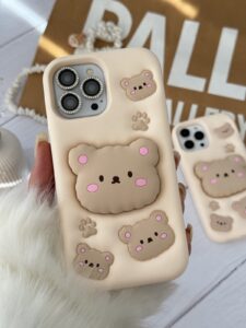 قاب موبایل آیفون خرس نیوفیس پاپسوکت برجسته