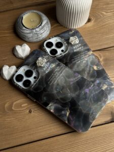 قاب موبایل آیفون سنگ ماربل دودی گل برجسته - تصویر 3