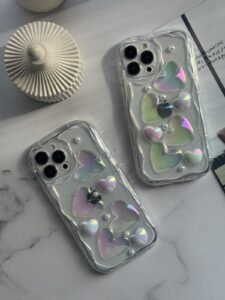 قاب موبایل آیفون قلب برجسته هفت رنگ پشت بیرنگ - تصویر 3