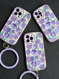 قاب موبایل آیفون گل لاله بنفش محافظ لنز طرح دار + حلقه ست ( 3011 ) - تصویر 3