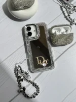 قاب Dior آینه ای دور نگین با آویز قلبی پاپیونی (کدC1989) - تصویر 4