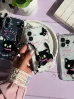 قاب گربه مشکی گوش دار با آویز (کدC2131) - تصویر 2