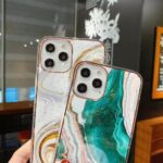 قاب موبایل آیفون ماربل ساحلی ( سبز - طلایی )