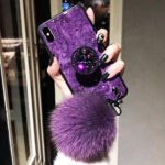 قاب موبایل سامسونگ ماربل پام پام بنفش + پاپ سوکت + پام پام