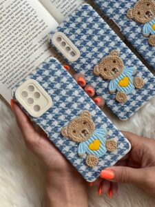 قاب موبایل سامسونگ خرس تدی کاموایی پارچه ای محافظ لنزدار