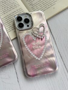 قاب موبایل آیفون نایس تایم قلب مرواریدی برجسته - تصویر 2