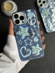 قاب موبایل آیفون ستاره آبی برجسته نگین دار