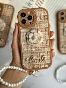 قاب موبایل آیفون شنل گل حصیری + بندست