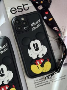 قاب موبایل آیفون میکی برجسته سولید مشکی بدون بند - تصویر 2