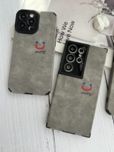 قاب موبایل سامسونگ چرم و جیر طوسی اسمایل محافظ لنزدار - تصویر 2