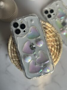 قاب موبایل آیفون قلب برجسته هفت رنگ پشت بیرنگ