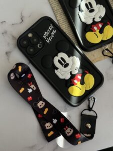 قاب موبایل آیفون میکی برجسته سولید مشکی بدون بند - تصویر 3