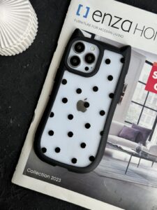 قاب موبایل آیفون گربه خال مشکی گوش دار پشت بیرنگ - تصویر 3