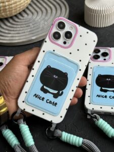 قاب موبایل آیفون گربه نایس کت جاکارتی دار بندی