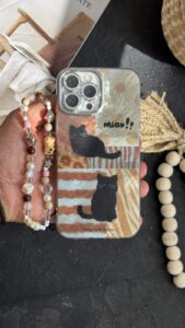 قاب موبایل ( آیفون ) پلنگی گربه سیاه میو + بندست - تصویر 3