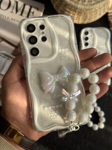 قاب موبایل ( آیفون - سامسونگ ) پاپیون هفت رنگ سفید صدفی ( بدون بند )