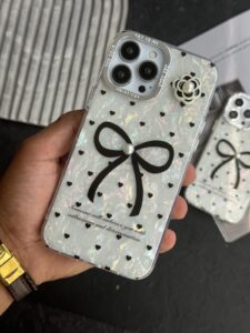 قاب موبایل آیفون پاپیون بزرگ تک مروارید قلب ریز