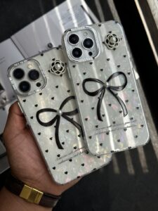 قاب موبایل آیفون پاپیون بزرگ تک مروارید قلب ریز - تصویر 2