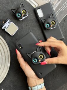 قاب موبایل سامسونگ گربه سیاه پاپسوکت آیینه ای