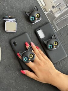قاب موبایل سامسونگ گربه سیاه پاپسوکت آیینه ای - تصویر 3