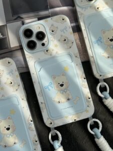 قاب موبایل آیفون سگ پاپی آبی بندست جاکارتی - تصویر 3