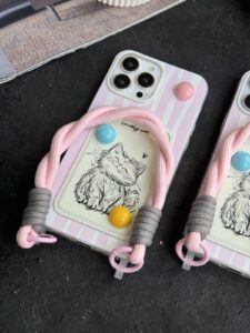 قاب موبایل آیفون گربه نقاشی لاولی جاکارتی بندست - تصویر 3