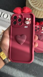 قاب موبایل ( آیفون ) دختر آلبالویی پاپیونی قلب برجسته - تصویر 2