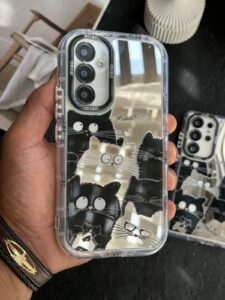 قاب موبایل آیفون گربه بلک اند وایت آیینه ای - تصویر 2