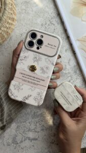 قاب موبایل آیفون گل طلایی انگلیسی الگانس محافظ لنزدار