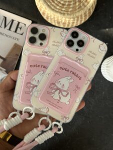 قاب موبایل آیفون خرگوش کیوت ربیت جاکارتی پاپیون دار بندی - تصویر 3