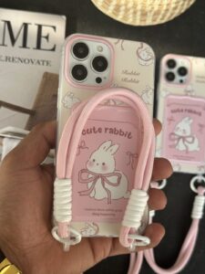 قاب موبایل آیفون خرگوش کیوت ربیت جاکارتی پاپیون دار بندی - تصویر 2