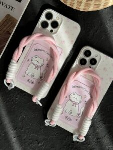 قاب موبایل آیفون گربه گل گلی کیچن جاکارتی بنددار - تصویر 2