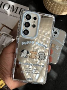 قاب موبایل آیفون سه سگ پاپی پاپی آیینه ای آبی - تصویر 3