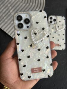 قاب موبایل آیفون قلب ریز خال خالی صدفی