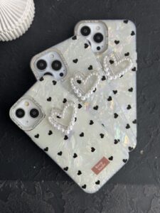 قاب موبایل آیفون قلب ریز خال خالی صدفی - تصویر 3