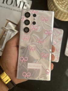 قاب موبایل سامسونگ پاپیون شاینی صورتی نگین برجسته - تصویر 2