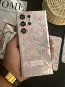 قاب موبایل سامسونگ پاپیون شاینی صورتی نگین برجسته - تصویر 3