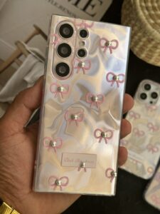 قاب موبایل سامسونگ پاپیون شاینی صورتی نگین برجسته